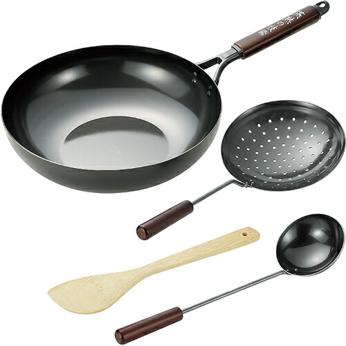 よこやま 燕真実の技法 鉄製いため浅鍋30cm Ejt 1000 炒め鍋 お固りツキ ジャーレン付き 竹べら付き Lisaproject Eu