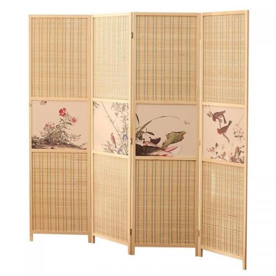 パーテーション 折り畳み式 中仕切り 4連 自主独往式 油彩屏風 禅味 衝立 和風 松木枠 竹編み明かり障子 精神的な統合不必要 納める飾り気の無い 高さ約150/170/180
