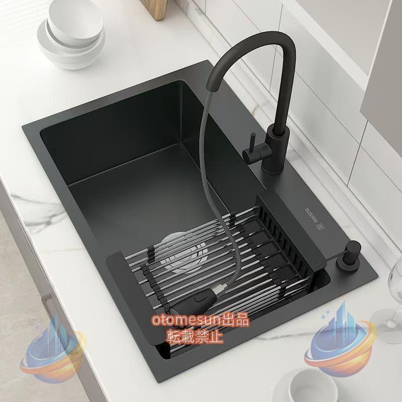 落っこちるはたご屋またはアンダーマウントシングルボウルキッチンシンクゾンチープルダウン水道の栓ブラックドロップインバーシンク304ステンレス鋼