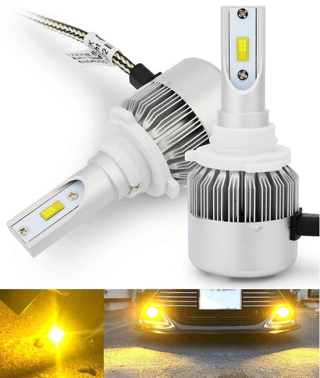 車用LED前照灯 HB3 9005 ご機嫌光束 原則として型 DC12V-ポーペ COB心付け 36W 3800LM 高明快さ ledフォグランプ 両面発しる 黄味がかった 3000Kイエ
