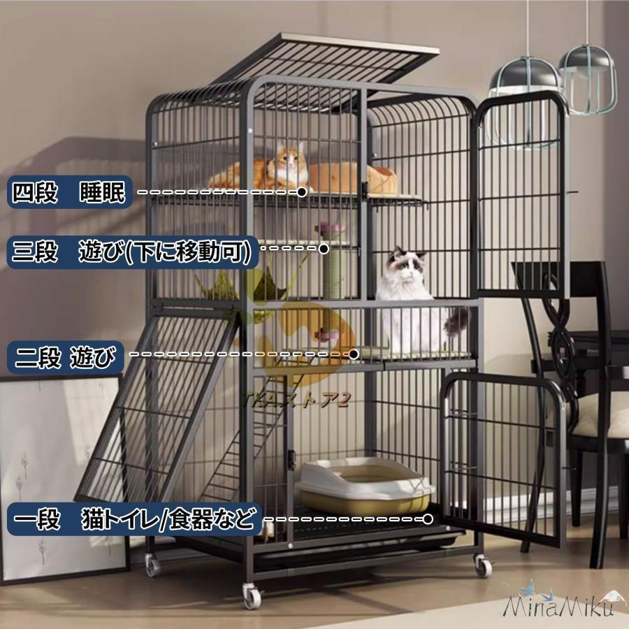 猫 ケージ 2段 トレー付き 3段 広い スリム キャスター付き 猫 ケージ スライドドア ペットケージ トレー ダブルドア ペットケージ 猫