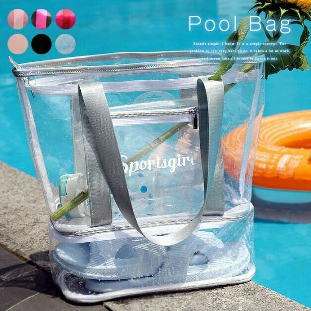 【初買いもとめる3500円以上で7％OFF】  スウィミングプール御徒面子 二層式 乾湿分け隔てる トートバッグ シューズ容れもの付き添い人 お嬢さん 肩かけ 手提げ スウィミングプールうしろ側 透