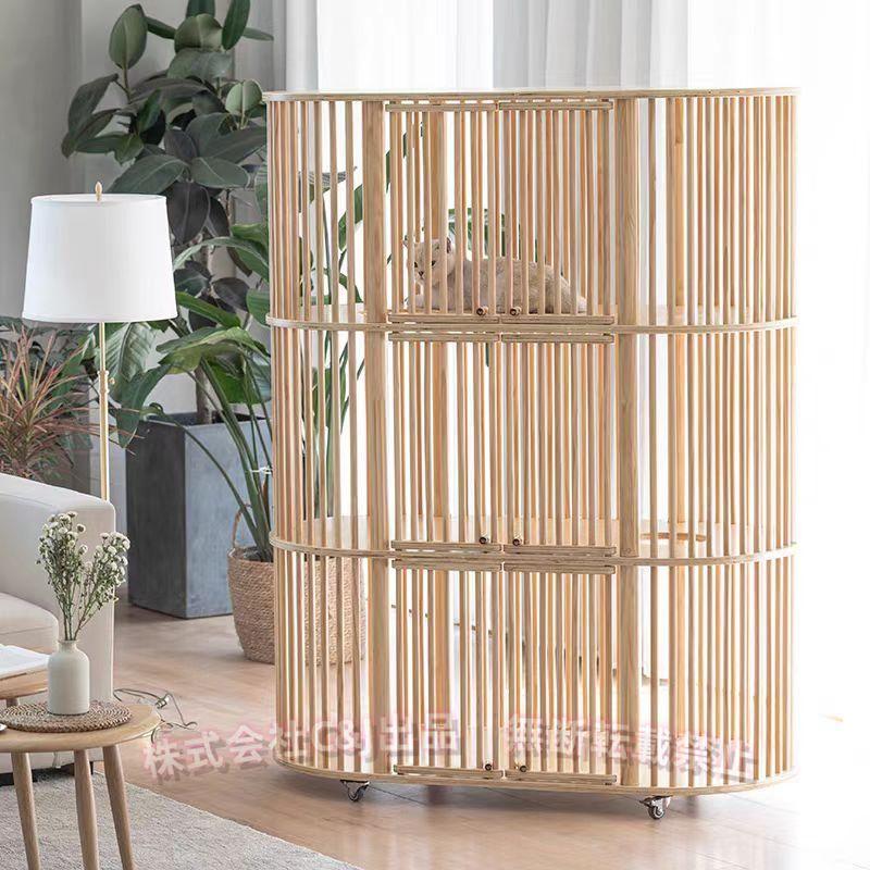 猫伏せ籠 キャットハウス 3階建て 木製一こま キャットフェンスC\u0026J（株)80×60×150糎 屋内用 多頭飼いにも 猫別墅 今めかしい