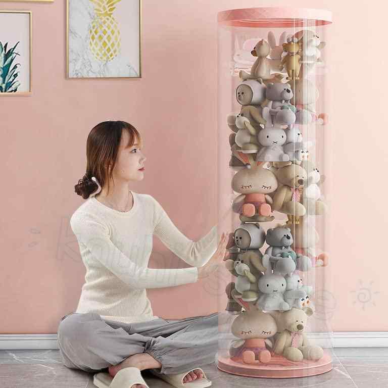 透明PETのぬいぐるみ収納ケース 回転式ぬいぐるみ収納桶 ぬいぐるみ人形展示ボックス コレクションケース 透明円柱のぬいぐるみパペット