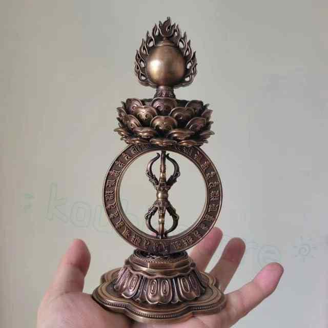 密教法具 摩尼宝珠 五鈷杵 火?宝珠 仏塔 舎利塔 真鍮製 総高19cm