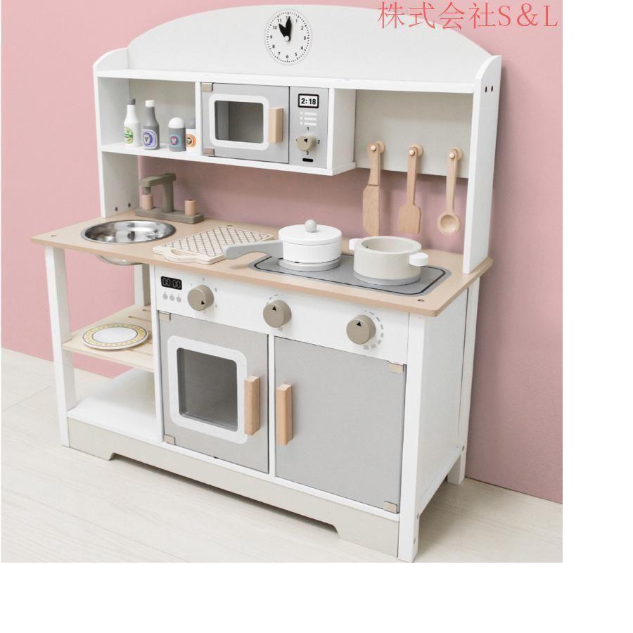 木製ままごとキッチン コンパクト おままごとセット 調理器具付きC&J（株)知育玩具 ごっこ遊び プレゼント 子供向け｜LuckyRabbit