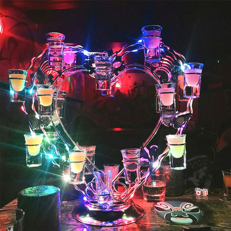 カクテルバレットショットグラス、赤ちょうちん・KTV・寄りあい用、インスタ映えするバーテン向けハート型型鉄製 LED 申し受ける式ライトアップグラスホルダー