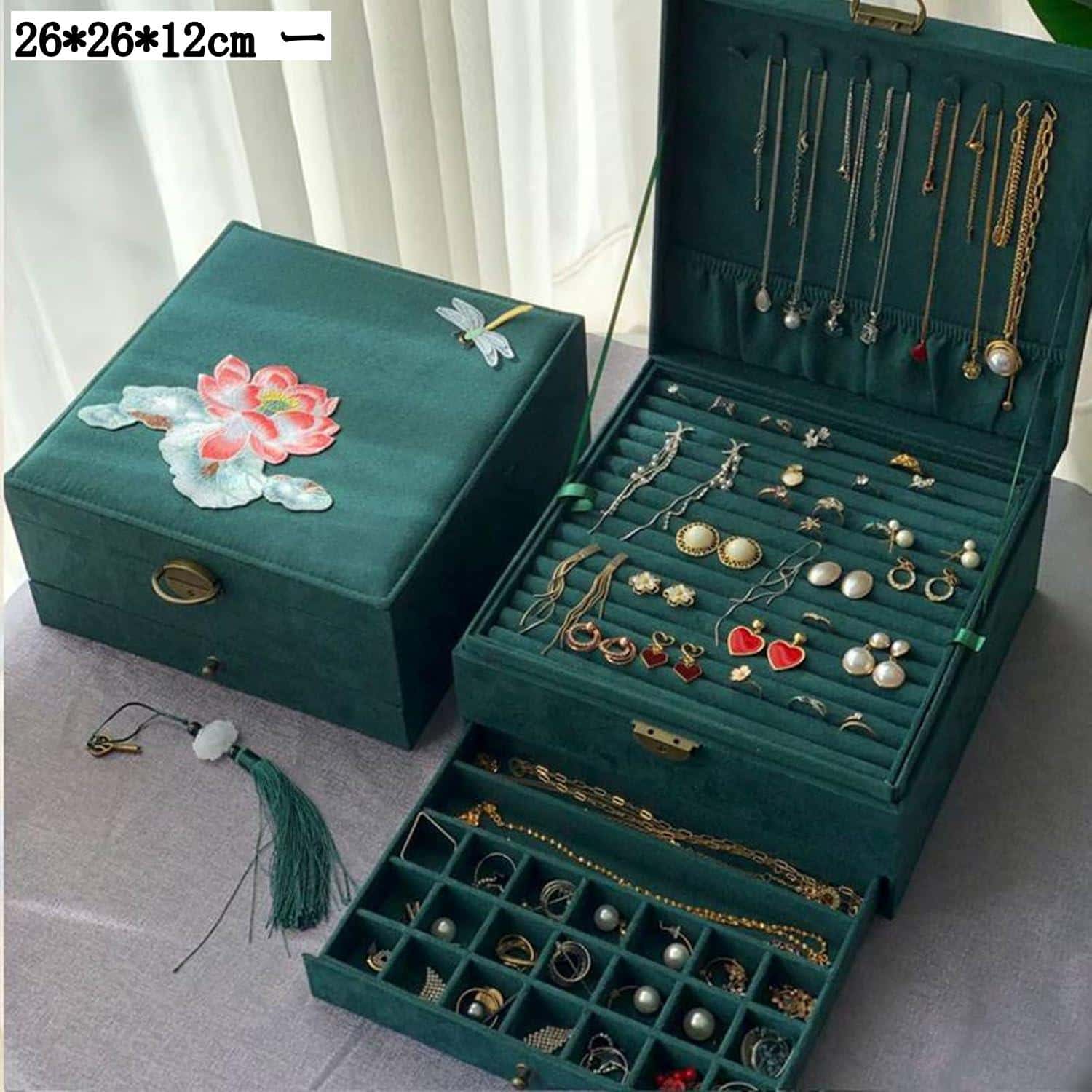 宝飾品ボックス席 納める 木製 生まれながら木 抽き出し式 2層 貴石箱 付属物納める チョー鉄道車両 頸飾り 指環 腕輪 シャンデリヤ リン