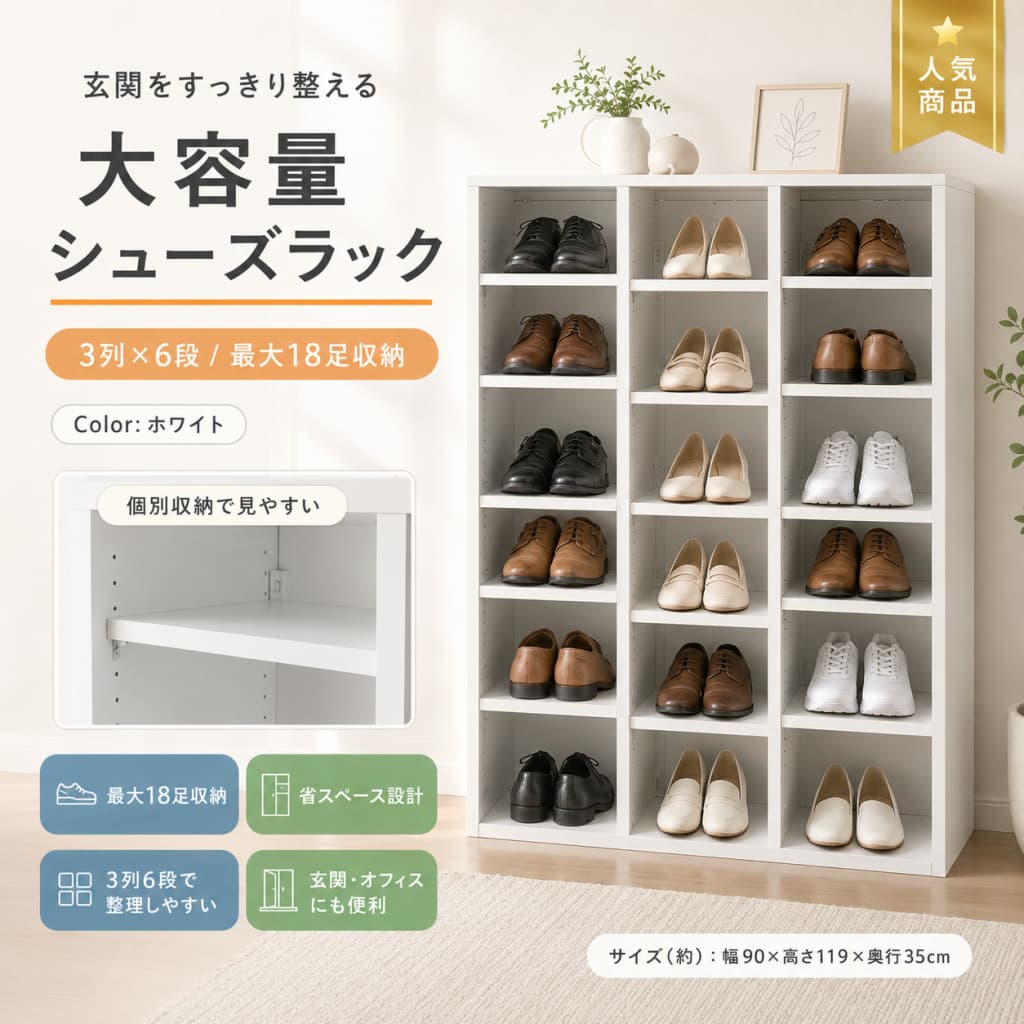 【1 年引きうける?百貨店SALE押さえる?最大限度1,500円OFF最大限度10%OFF】シューズ仕合わせ スチール写真製 3列6段 18足納める 幅90×奥ふかさ35×高さ119珊 モビール棚 靴箱 サボ箱 靴入れ 傾倒押しとどめる 御勤め用 事務室 授業時間 更衣室 白いこと