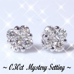 K18YG/PG【0.3ct】フラワーダイヤモンドピアス『PncessFleur』［SIクラス］透明感溢れるダイヤモンドミステリーセッティング リボン フラワー 婚約 誕生日 記念日 結婚10年 10周年 【送料無料】｜Ｌｕｇｅ　Ｊｅｗｅｌｒｙ