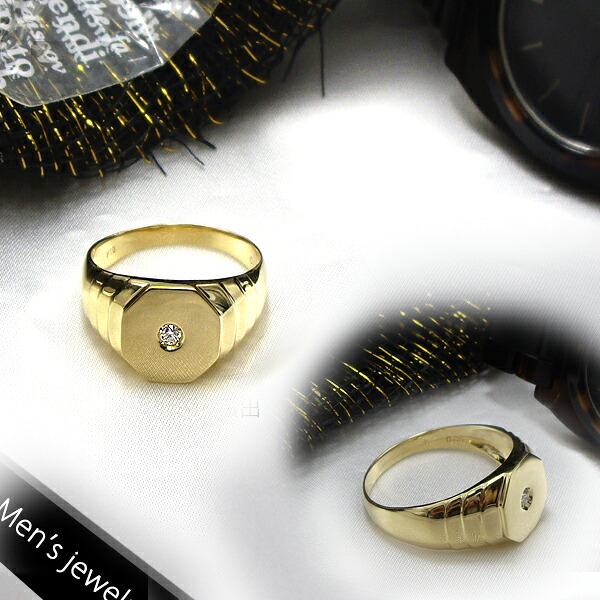 K18ゴールド【0.05ct】ダイヤモンド メンズリング【Mens】 [SIクラス F～Dカラー 無色透明 GOOD～VERYGOOD] ハートアンドキューピット メンズリング メンズジュエリー ペアジュエリー 男性用 【送料無料】