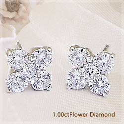 【完全無色透明Fカラー】【グレードup不可】 pt900【1.0ct】フラワーダイヤモンドピアス『TranFleur』 [SI～VSクラス F～Dカラー 無色透明 GOOD～VERYGOOD] ハートアンドキューピット スイートテン 記念日 クロス 【送料無料】