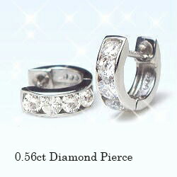 【完全無色透明Fカラー・高級仕様】pt900【0.56ct】ダイヤモンド エタニティフープピアス レールセッティング ［SIクラスF～Dカラー無色透明GOOD～VERYGOOD］ハートアンドキューピット プレゼント【送料無料】｜Ｌｕｇｅ　Ｊｅｗｅｌｒｙ