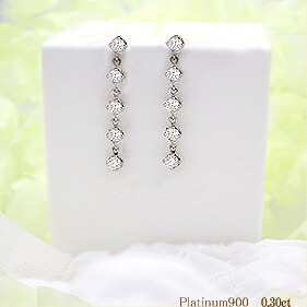 【完全無色透明Gカラー】【グレードup不可】pt900【0.3ct】スイートテンダイヤモンド スウィングピアス『Five Stone』 [SIクラス Gカラー 無色透明 GOOD～VERYGOOD] ハートアンドキューピット 10石 ライン 誕生日 記念日 【送料無料】