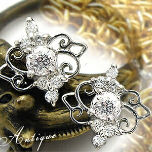 K18YG/PG/WG【0.32ct】ティアラダイヤモンドピアス『Antique』 ［SIクラス F～Dカラー 無色透明 GOOD～VERYGOOD］ハートアンドキューピット アンティークジュエリー ルビー サファイヤ エメラルド 可愛い 誕生日 母の日 ギフト 【送料無料】