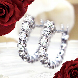【完全無色透明Fカラー】K18YG/PG/WG【0.5ct】ダイヤモンド エタニティ フープピアス『Eternity Hoop』［SIクラス F～Dカラー 無色透明 GOOD～VERYGOOD］フルエタ フチ有エタニティ誕生日 母の日 ギフト 記念日【送料無料】｜Ｌｕｇｅ　Ｊｅｗｅｌｒｙ