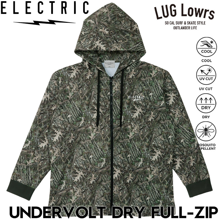 ELECTRIC エレクトリック ラッシュガード メンズ 長袖 ジップパーカー フルジップ ドライパーカー UVカット 吸水速乾 接触冷感 防蚊加工 UNDERVOLT DRY FULL-ZIP TREE CAMO E26SU09 26SP 日本代理店正規品|LUG Lowrs ラグロワーズ