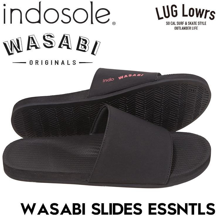 indosole インドソール WASABI Originals ワサビ コラボサンダル メンズ レディース スライドサンダル シャワーサンダル リサイクルタイヤソール WASABI SLIDES ESSNTLS BLACK 日本代理店正規品｜LUG Lowrs ラグロワーズ