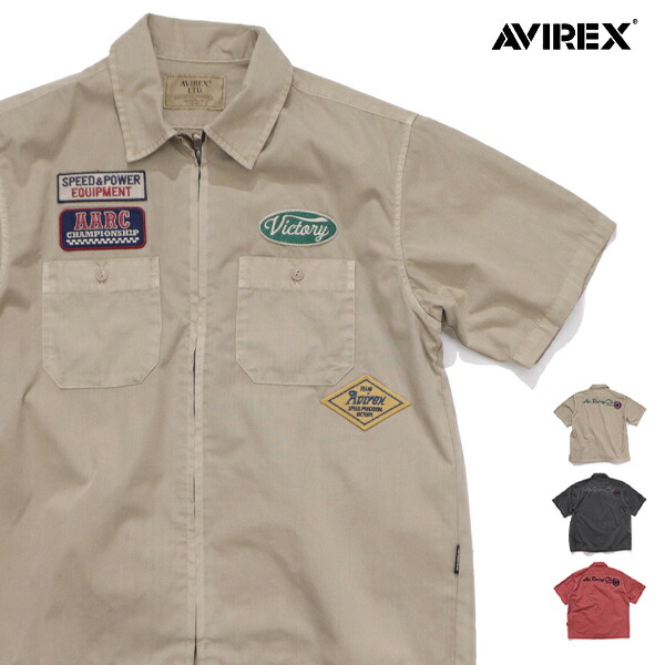 アヴィレックス/AVIREX 783-6123004《A.A.R.C》FADED PATCHED S/S ZIP WORK SHIRT ジップ 細工物プルオーバー 半袖 紋章 刺しゅう メンズ トップス ミリタリー ヴィンテージ【貨物輸送無料】