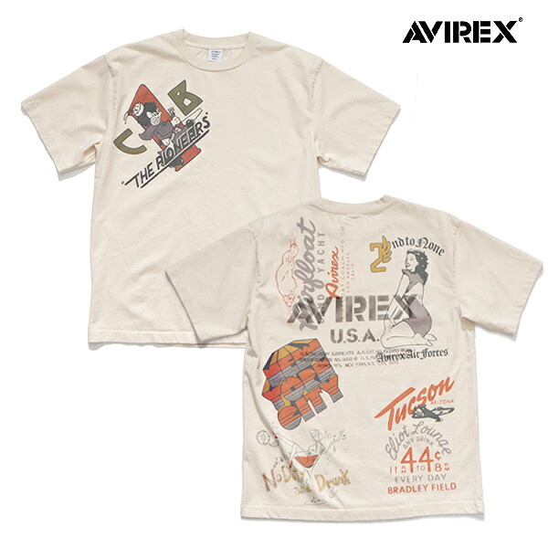 アヴィレックス/AVIREX 783-6134023 ARCHIVE PRINT T-SHIRT 半袖ティーシャツ メンズ  表どおり 刷り上げるティーシャツ 自然的白いこと 綿織物100% 夏服 アーカイブ刷り上げる半袖ティーシャツ ヴィンテージ  ミリタリー 【貨物輸送無料】