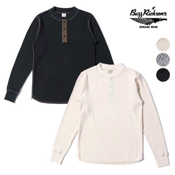 バズリクソンズ/BUZZ RICKSON\u0027S BR68130 THERMAL HENLEY NECK T-SHIRT ワッフルヘンリーネックプルオーバー ワーヘル出どころ ロンT 長袖 メンズ レディース 綿100％ 綿織物 日本製 黒いこと 自然的 ヘザーグレー【貨物輸送無料】