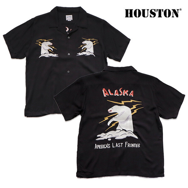 ヒューストン/HOUSTON  41072  SOUVENIR SHIRT ALASKA 半袖  半袖プルオーバー トップス 心地好い 今めかしい かっこいい 羽織りアメカジ BLACK 春夏  薄っぺら 人絹100％ 刺しゅう うしろ側ひな型 ヴィンテージライク メンズ流行り物 差し上げ物プルオーバー【貨物輸送無料】