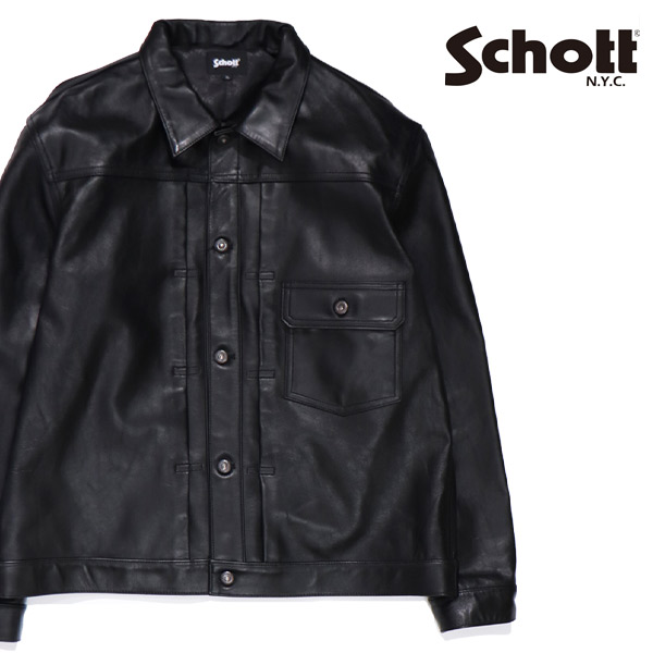 ショット/Schott 782-5950015 SHEEP LEATHER 1st TRACKER JACKET シープレザー トラッカージャケット アウター ジャケット 羊革 メンズ 男性用 本革 レザージャケット 革ジャン バイク ブラック アメカジ ヴィンテージ風 防寒 上質 高品質【送料無料】|LuLu Garden