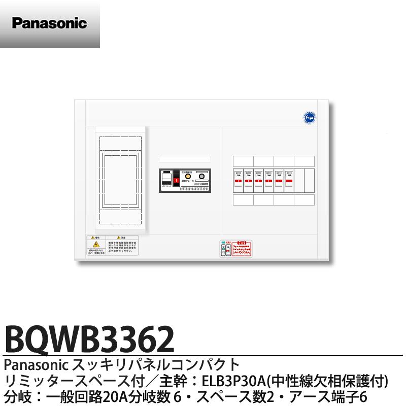 パナソニックリミッタースペース付スッキリパネルコンパクト21 ヨコ1列露出型 主幹ELB3P30A分岐