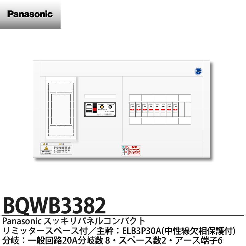 【Panasonic】パナソニックリミッタースペース付スッキリパネルコンパクト21(ヨコ1列露出型)主幹ELB3P30A分岐回路数8(回路スペース数2)住宅分電盤BQWB3382|電材PROショップ Lumiere