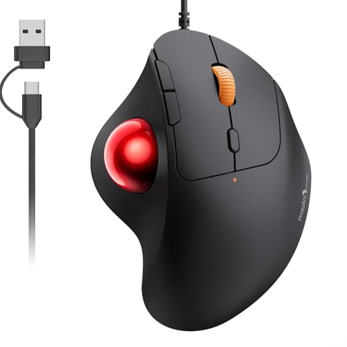 ProtoArc トラックボールマウス 有線 USB-C/USB-A両対応 4段階DPI調節 親指操作 マウス トラックボール 静音タイプ 5ボ