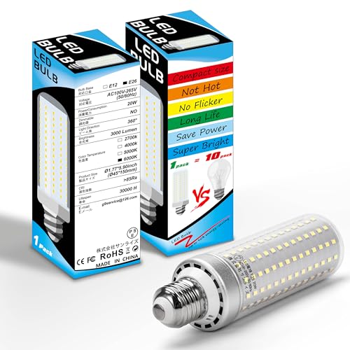 2個入 LED電球 E26口金 20W 3000lm LEDコーンライト トウモロコシ型 ガレージライト6000K昼光色相当 200W-250W