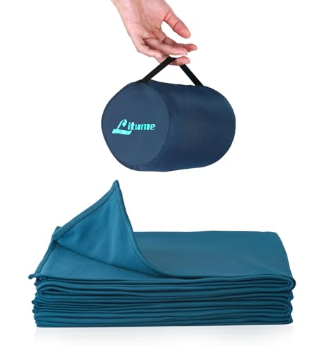 Litume 170 x 122 cm 柔らかい 防災 飛行機 旅行用ブランケット ブランケット 折り畳みデザインと専用収納ポーチ付き 電車、キ