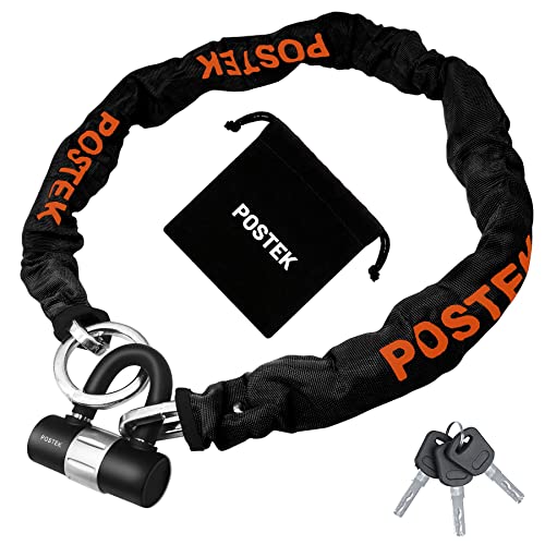 POSTEK バイク ロック チェーンロック 鍵 チェーン パッドロック 長さ1200mm スクエアチェーン 重量感 頑丈 極太チェーンロック