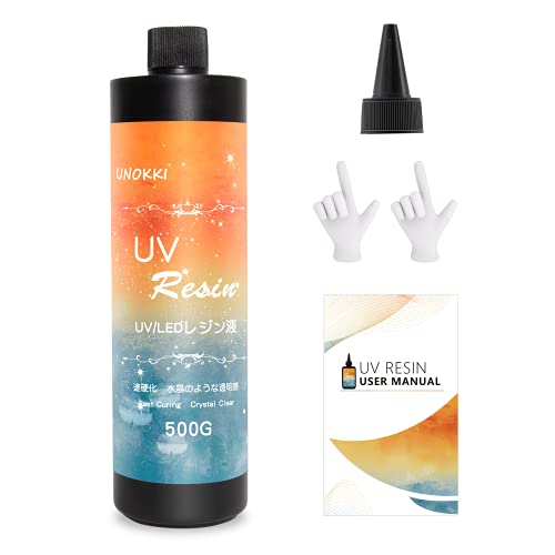 UNOKKI レジン液 - 500g UV/LED対応 レジン液 大容量 高い透明 UVレジン液ジュエリー等に適用クリアuvレジン、硬化速い、低