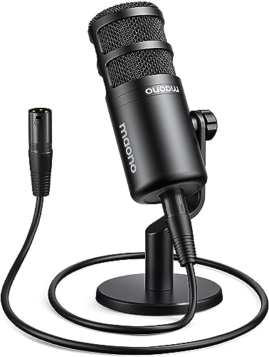 MAONO XLR マイク ダイナミックマイク ボーカルマイク 単一指向性 ポップフィルター内蔵 XLR-XLRケーブル接続 マイクスタンド付き