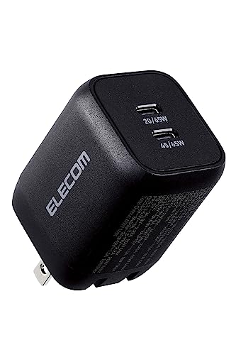 エレコム 充電器 Type-C 2ポート 65W USB PD対応 PPS対応 QC3.0対応 Magsafe3対応 折りたたみ式プラグ GaN