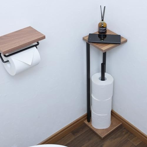 山善(YAMAZEN) ラック トイレットペーパー スタンド トイレ 収納 スリム 棚付き (スマホ置き/インテリア) トイレットペーパーホルダ