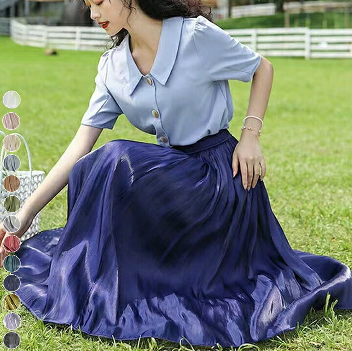 楽天市場】2A6 ロングスカート サテンプリーツロングスカート サテン