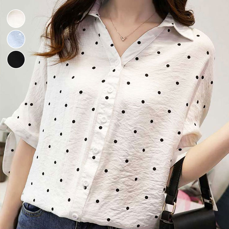 楽天市場】2B29 Vネック 水玉 シャツ ドット柄 レディース 春 夏 秋