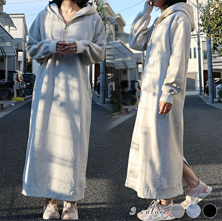 【1点4,980円！クーポン券受け入れるで！】 3B11 ボンネット付き添い人ハーフジップスウェットワンピース レディース 秋 冬 オートミール【貨物輸送無料】