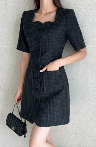 ツイード ワンピース Aライン 母親 ドレス パステルカラー 半袖 ワンピ 膝上丈 オフィス 服装 前開き 七五三 お宮参り ミニ 旅行