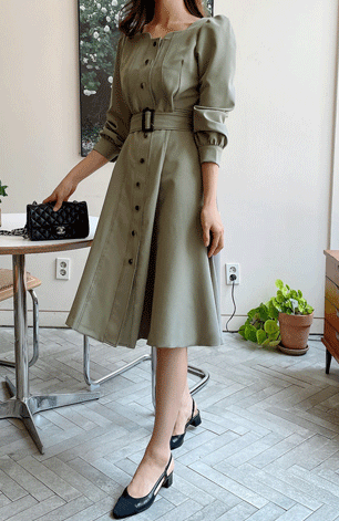 ステッチ フレア お出かけ オフィス お宮参り ママ スーツ 七五三 Aライン 服装 ウエストマーク 母親 ワンピース 共布ベルト付