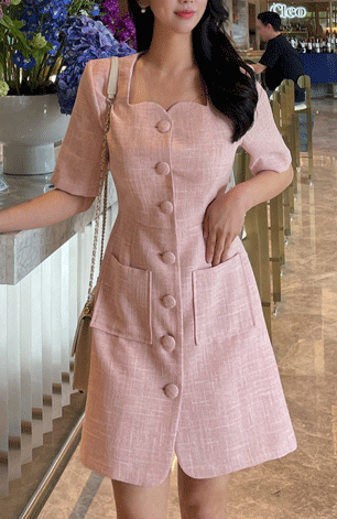 ツイード ワンピース Aライン 母親 ドレス パステルカラー 半袖 ワンピ 膝上丈 オフィス 服装 前開き 七五三 お宮参り ミニ 旅行