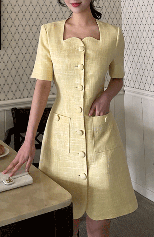 ツイード ワンピース Aライン 母親 ドレス パステルカラー 半袖 ワンピ 膝上丈 オフィス 服装 前開き 七五三 お宮参り ミニ 旅行