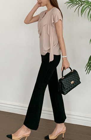 ブラウス シャツ レディース スカーフ スーツ トップス ドレープ シフォン インナー お呼ばれ 夏 カットソー 半袖 プルオーバー 春