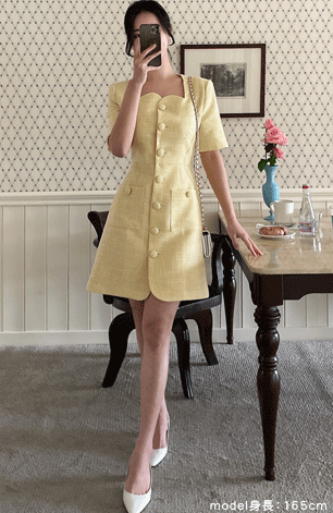 ツイード ワンピース Aライン 母親 ドレス パステルカラー 半袖 ワンピ 膝上丈 オフィス 服装 前開き 七五三 お宮参り ミニ 旅行