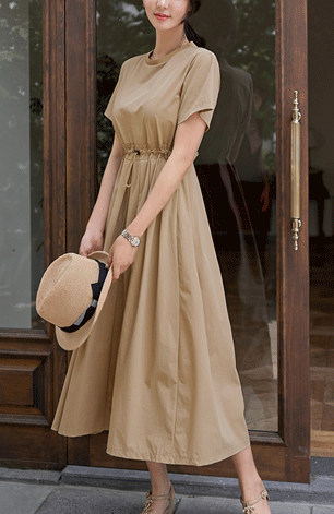 楽天市場 ネコポス対応 ワンピース レディース 夏 きれいめ ロング丈 マキシワンピース 韓国 ファッション ロングワンピース リゾートワンピ ウエストストリング タック プリーツ 無地 シンプル ナチュラル服 マキシワンピ 体型カバー 大人可愛い ルナジー Luna G