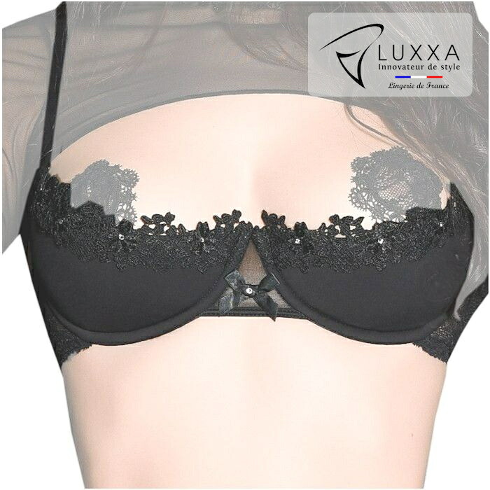 【20%OFF】 LUXXA（ルクサ）●ボルサリーノ・ブラ・ハーフカップ 【BORSALINO Bra Half Cup】 ｜フランス製 ブラジャー ハーフカップ レース 刺繍 インポート アンダーワイヤーあり ビジュー飾り レディース セクシー 高級 プレゼント ギフト