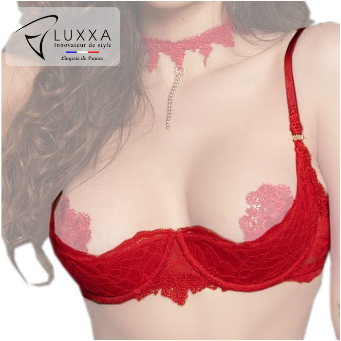 【20%OFF】 LUXXA（ルクサ）●エリクシール・ブラ・ハーフカップ 【ELIXIR Bra Half Cup】 ｜フランス製 ブラジャー ハーフカップ レース 刺繍 インポート アンダーワイヤーあり ビジュー飾り レディース セクシー 高級 プレゼント ギフト