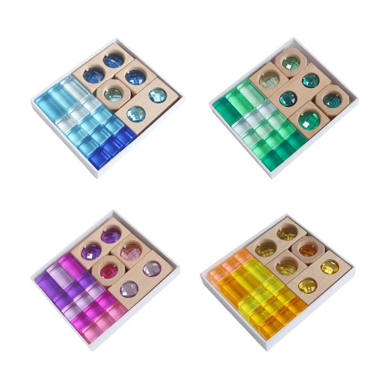 19 ブロック アクリル ビルディング ホームスクール教育用レインボー 個の高透明レインボー GEM キューブ 木製収納ケース付き 4,648円